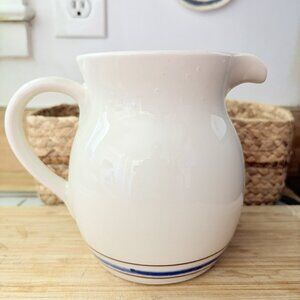 Vintage Stoneware Pitcher/Vase Farmhouse Country w/Blue & Brown Bands